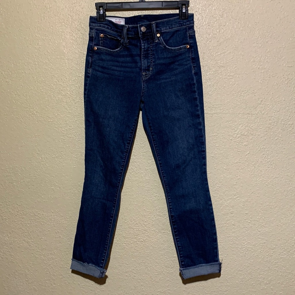 GAP Jeans 27 4R Medium Wash Blue Cuffed Raw Hem Skinny High Rise Stretchy